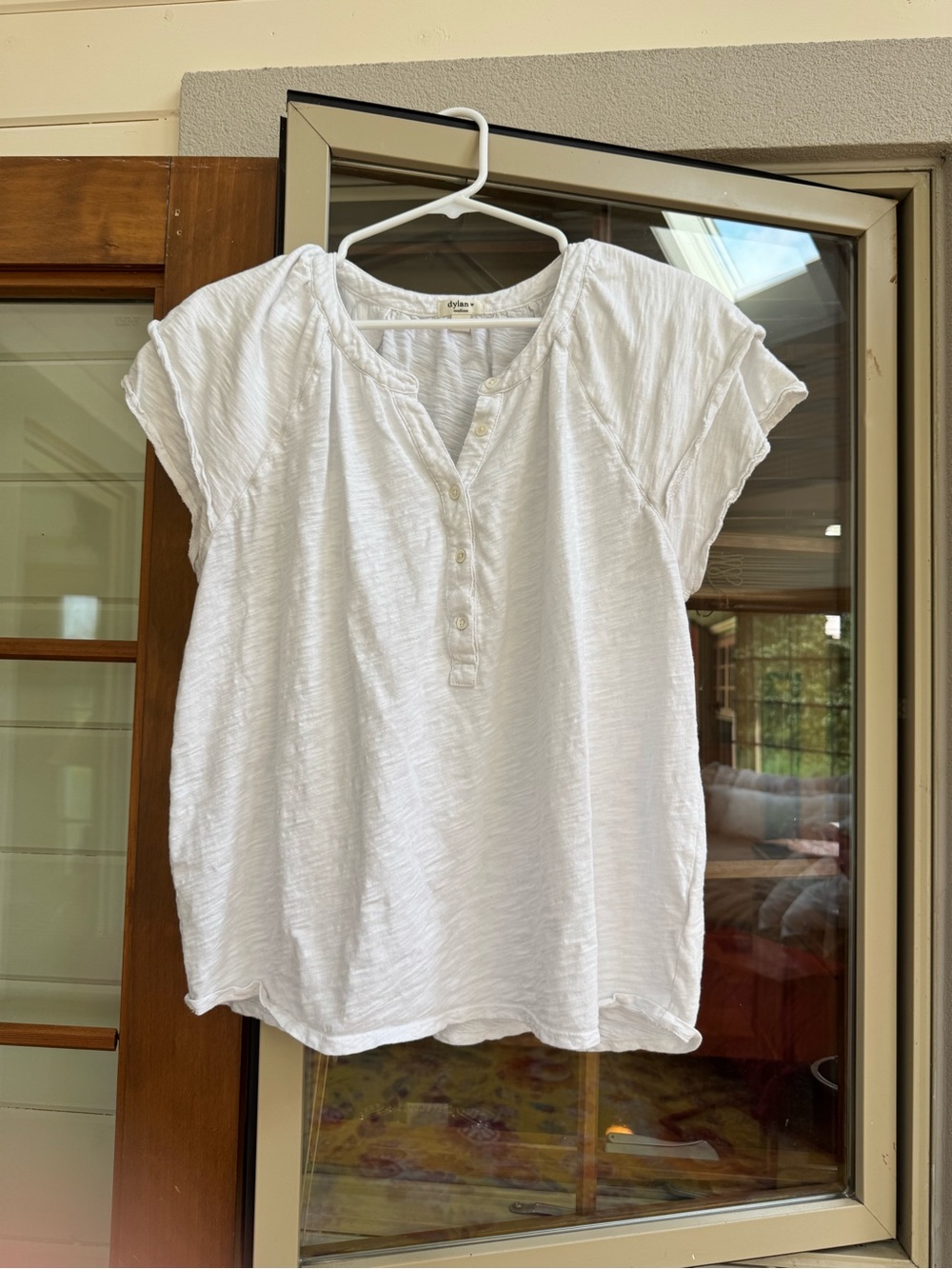 dylan White Short-Sleeve Button Henley Top